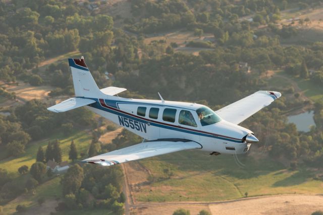 Beechcraft Bonanza (36) (N5551V) - Taken from the back of my Cherokee Six.