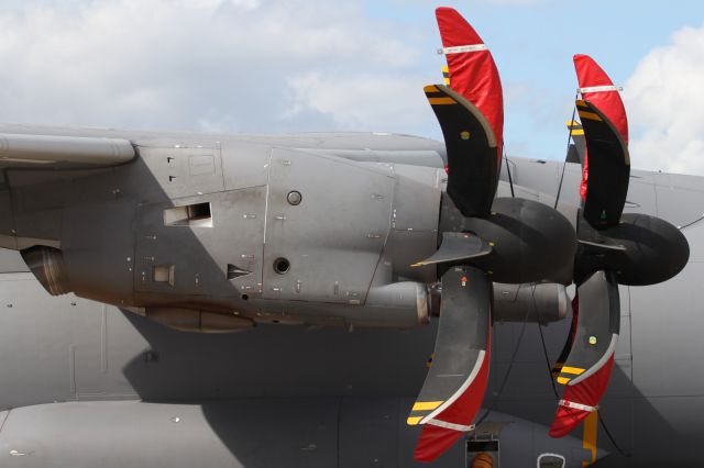 — — - Airbus A400M Atlas, Europrop TP400 D6, Turboprops. On display at Paris Air Show 2011.