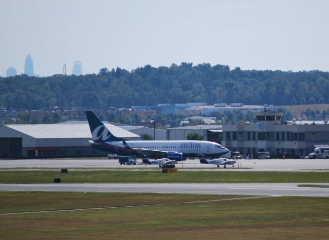 — — - First Commercial Charter 737 to visit Concord Regional Airport on 9/16/10. You can see how close and accessible downtown Charlotte (background) is to the Concord Regional Airport. Try JQF the next time you visit Charlotte or surrounding area.