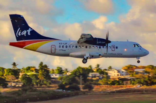 Aerospatiale ATR-42-600 (V2-LIF) - LIA726 from Argyle Int'l (St. Vincent) arriving on runway 09.