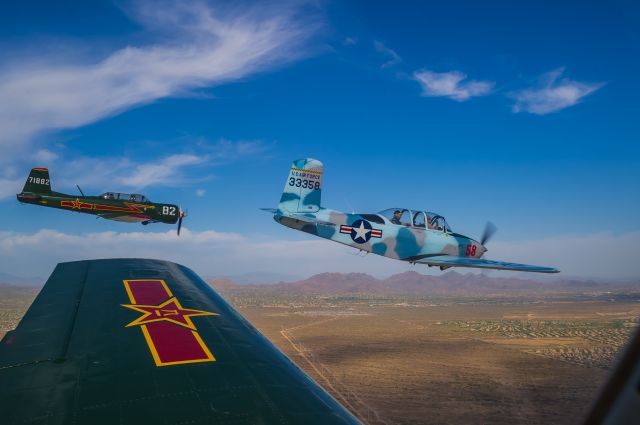 Piper Apache (N6HK) - Formed up for a 6-ship flyover of a Spring Training game at Peoria Stadium. Also in the shot is CJ6 Nanchang N4182C. Shooting from CJ6 N23YK. <br>©Bo Ryan Photography |a rel=nofollow href=http://www.facebook.com/BoRyanPhotowww.facebook.com/BoRyanPhoto/a Please vote if you like the image!