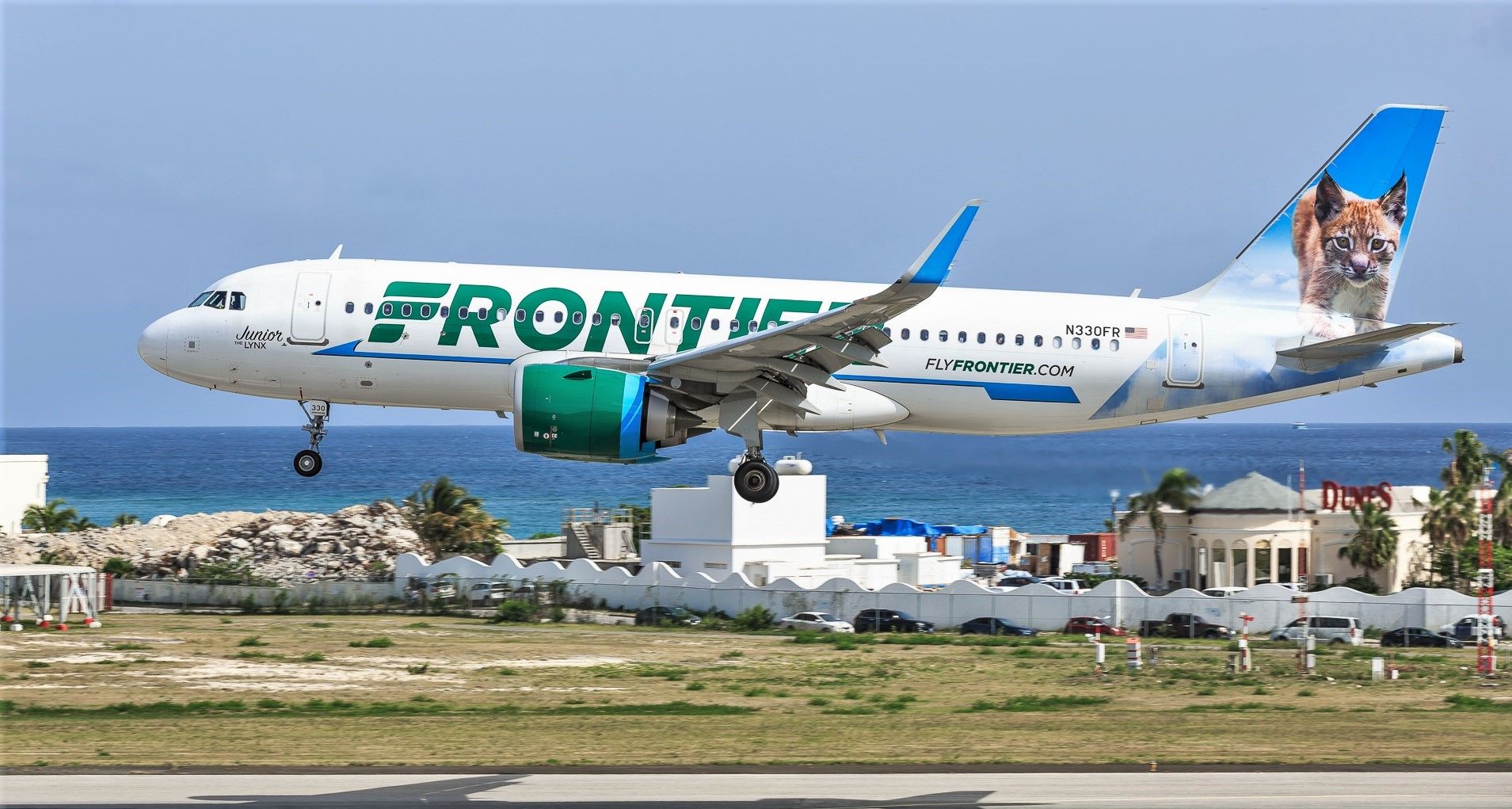 Airbus A320neo (N330FR) - Frontier making her inaugural visit to the sun shine city of St Maarten. 10/07/2021