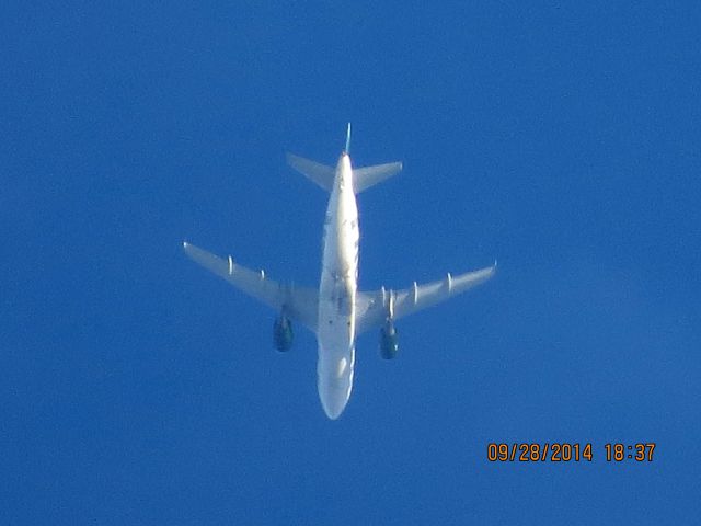 Airbus A319 (N905FR) - Frontier flight 226 from DEN to Branson over Baxter Springs Kansas (78KS) at 27,000 feet.