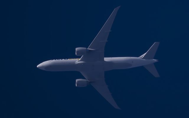 D-AALF — - 18-4-2015. Aerologic Cargo Boeing 777F passes overhead West Lancashire, England,UK at 30,000ft working route FRA-ORD (BOX410).br /Pentax K-5