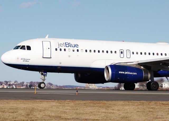 Airbus A320 (N635JB) - right at rotation off of RWY27 on 01/23/13 -Artic cold day