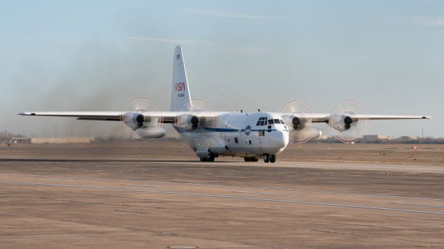 Lockheed C-130 Hercules (N436NA) - NASA HC130H rumbles down Taxiway Hotel to RWY35L at KEFD for departure to KGTF on 17 February 2023.