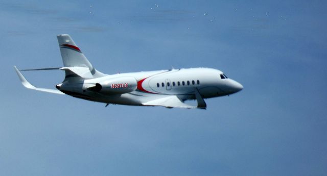 Dassault Falcon 2000 (N327LX) - Shortly after departure is this 2016 Dassault Falcon 2000EX in the Summer of 2022.