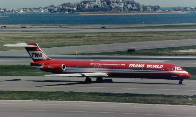 McDonnell Douglas MD-83 (EI-BWD) - TWA "Wings of Pride" MD83 at Logan in April 1997.