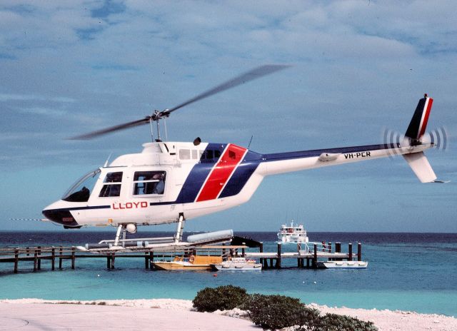 Bell JetRanger (VH-PCR) - Jetranger operating from Heron Island Queensland on 31 7 1988 by Lloyd Helicopters. This aircraft crashed into the sea near Facing Island Queensland on 28 7 1993. Photo from Tony Arbon collection on the Australian Air Data site