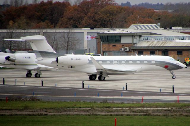 Gulfstream Aerospace Gulfstream G650 (M-AAAL) - Parked on the East Apron on 17-Nov-20 having arrived here from LATI on 5-Nov-20.