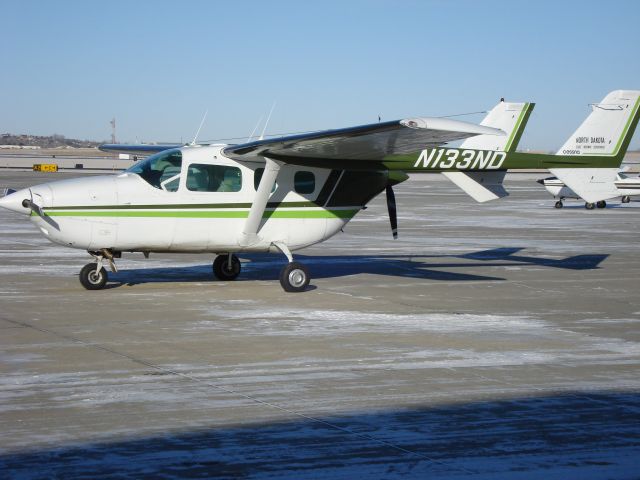 Cessna Super Skymaster (N133ND) - Another photo of the NDDOTs Turbo Super Skymaster.  This aircraft is about to go up for a maintenance flight and has not been started for quite some time.  Once the snow starts to melt, this aircraft will take to the skies for aerial photography before the leaves start growing on the trees.