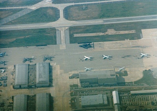 Boeing B-17 Flying Fortress (N3701G) - Ramp for the overhaul area for B-52, B-1 and KC-135. Picture taken from B-17 Chuckie passing over head.
