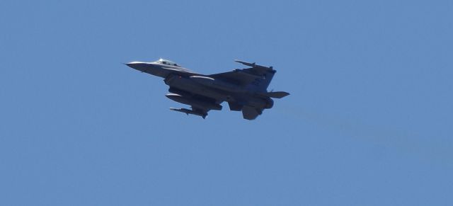 Lockheed F-16 Fighting Falcon — - MENLO PARK, NEW JERSEY, USA-MAY 12, 2020: An F-16, attached to the New Jersey Air National Guard's 177th Fighter Wing operating out of Atlantic City International Airport, is seen during a flyover of one of the state's Veteran's Homes. The flyover was a salute to the COVID-19 first responders and health workers.