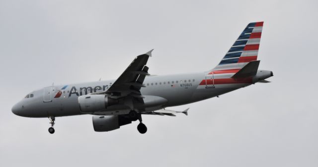 Airbus A319 (N768US) - Moments before landing, spring 2019.