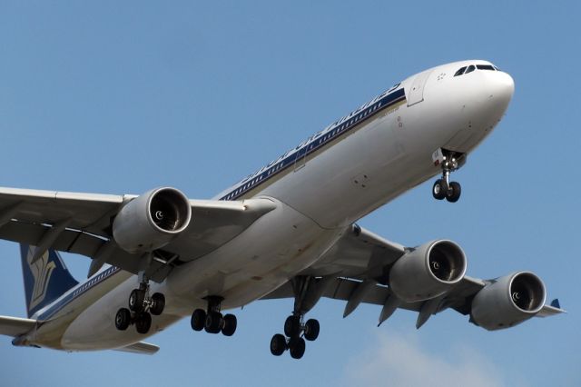 Airbus A340-200 — - Short final 24R. Standing at In N Out outside KLAX