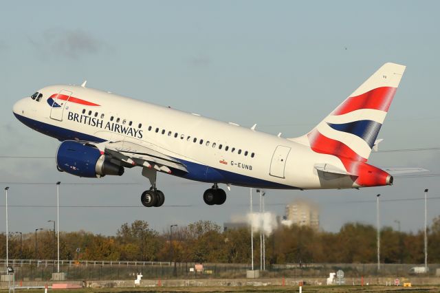 Airbus A318 (G-EUNB) - Departing London City Airport.