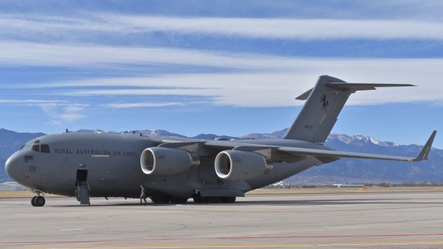 Boeing Globemaster III (A41212) - Boeing C-17A "Globemaster III" assigned to the Royal Australian Air Forces No. 36 Squadron parked on the ramp at Peterson Air Force Base, Colorado