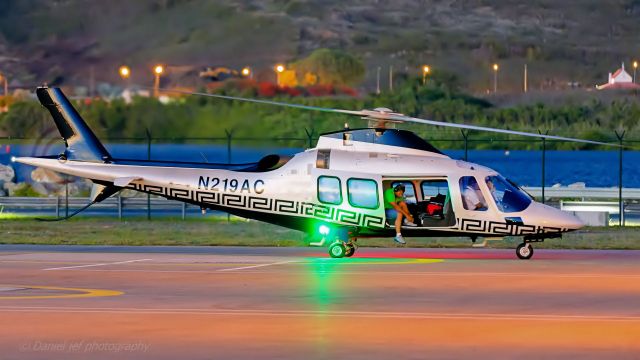 SABCA A-109 (N219AC) - N219AC at the heli pad just after arriving at TNCM St St. Maarten