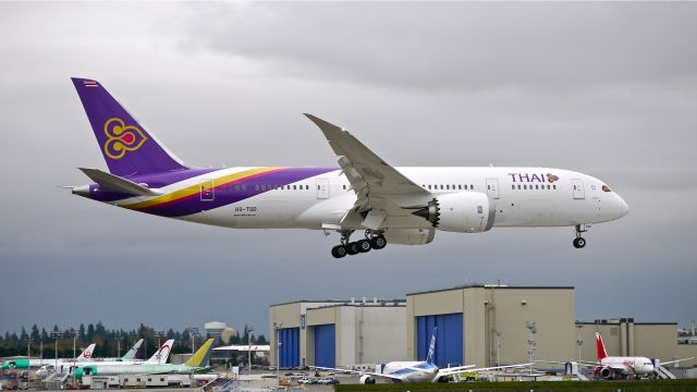 Boeing 787-8 (HS-TQD) - BOE591 on final to Rwy 16R to complete its maiden flight 11/20/14. (ln 244 / cn 35320).