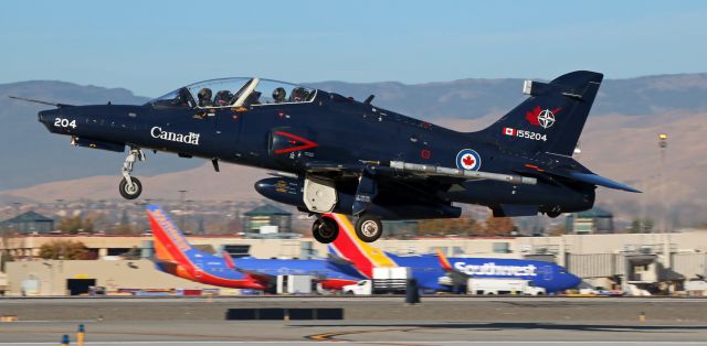 Boeing Goshawk (15-5204) - This photo, the first pic of 155204 to be posted into FlightAware's photo gallery, shows the Royal Canadian Air Force BAe (British Aerospace) Systems CT-155 Hawk (419th Tactical Fighter Training Squadron, CFB Cold Lake, Alberta ... CYOD) as it blazes past me just after lifting away from runway 16L. 