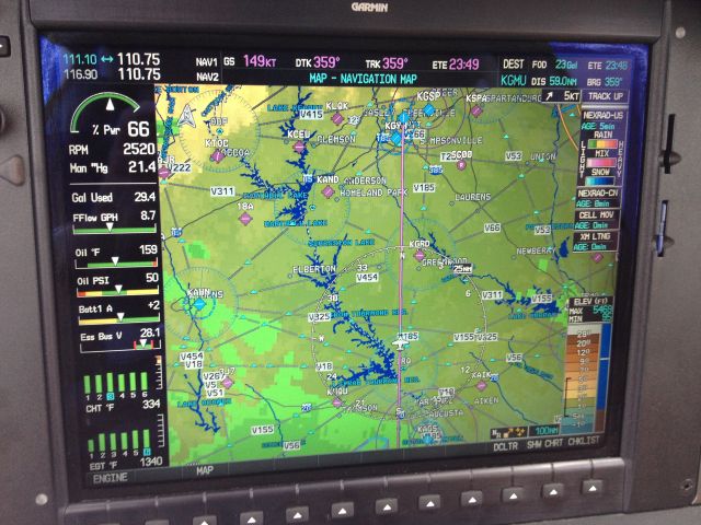 Cirrus SR-20 (N651K) - G1000 MFD on cross country flight to Greenville, South Carolina