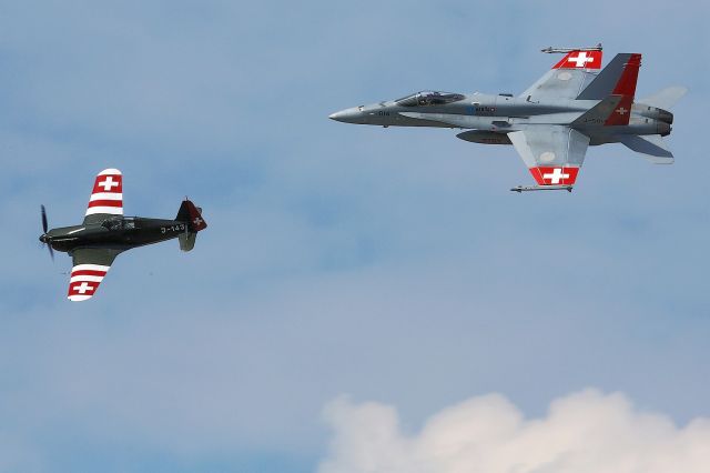 McDonnell Douglas FA-18 Hornet (J5014) - F/A-18 Hornet (Swiss Airforce) and Morane Saulnier D-3801 at AIR14 Airshow in Payerne/CH