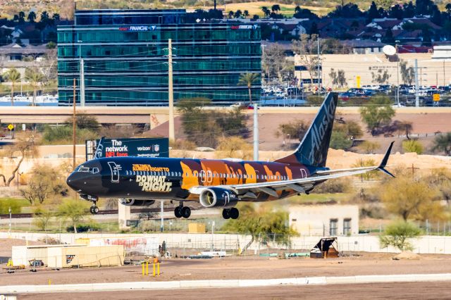 Boeing 737-900 (N492AS) - An Alaska Airlines 737-900 in UNCF special livery landing at PHX on 2/28/23. Taken with a Canon R7 and Canon EF 100-400 L ii lens.