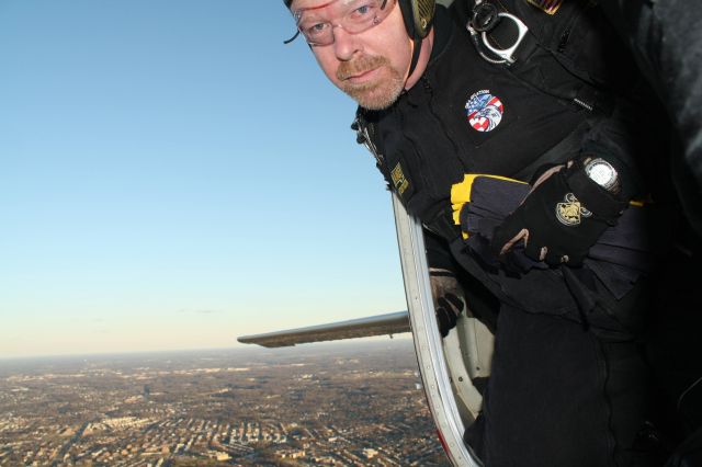 Cessna 206 Stationair (N2184F) - Harold of the All Veteran Parachute Team preparing to jump into the Military Bowl at RFK Stadium, Washington DC.