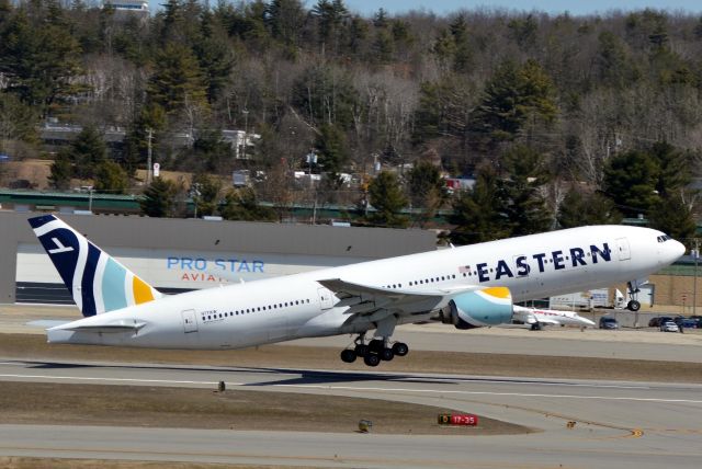 Boeing 777-200 (N771KW) - Eastern 3036 Heavy Lifts off runway 17 