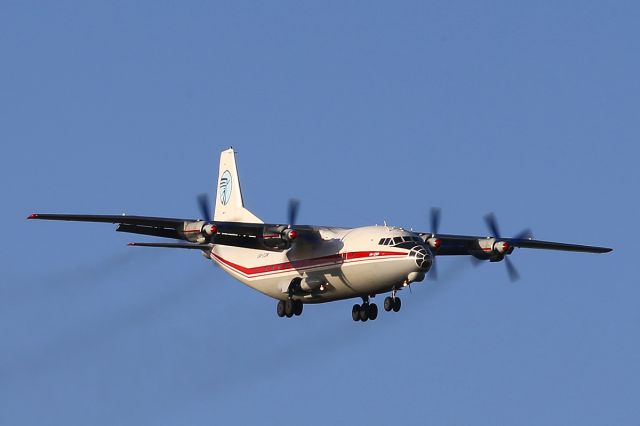 Antonov An-12 (UR-CGW) - Antonov 12 on finals to runway 21 at Perth International Airport