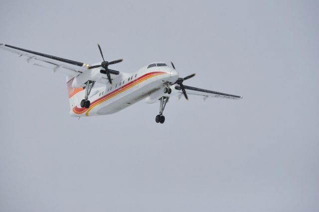 C-FAIV — - 1990 DHC-8-102 S/N: 235 landing on runway 08 on this snowy day.