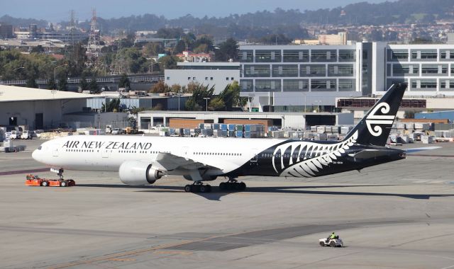 BOEING 777-300ER (ZK-OKM) - KSFO - ANZ towed to the remote slot at SFO CN 38405 LN: 902 delv new Dec 2010. photo date Oct 14, 2018.