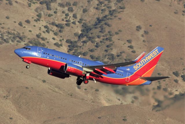 Boeing 737-700 (N270WN) - Taken from the 4th floor of the Hyatt Place Reno Airport