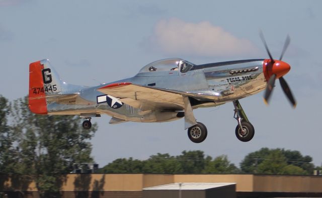 North American P-51 Mustang (NL4132A) - North American P-51D Mustang "Pecos Bill" airborne off Runway 9 at Wittman Regional Airport, Oshkosh, WI, during Airventure 2017 - july 28, 2017.  