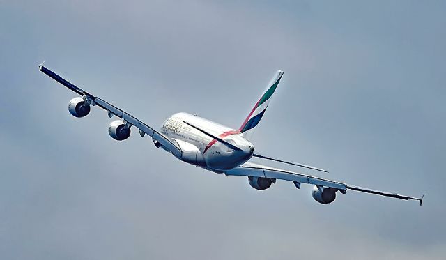 Airbus A380-800 (A6-EEC) - after take off at DUS/EDDL, 08.Feb 2020