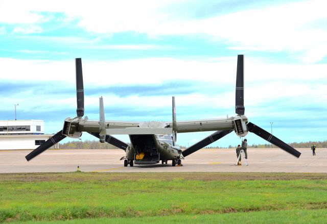 Bell V-22 Osprey (16-8332) - Mechanics perform post-op maintenance after long flight. These tiltrotor turboprops are 38 feet in diameter.