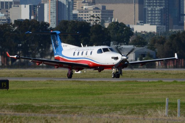 Pilatus PC-12 (VH-FGS) - On taxiway heading for take-off on runway 05. Wednesday, 21st May 2014.