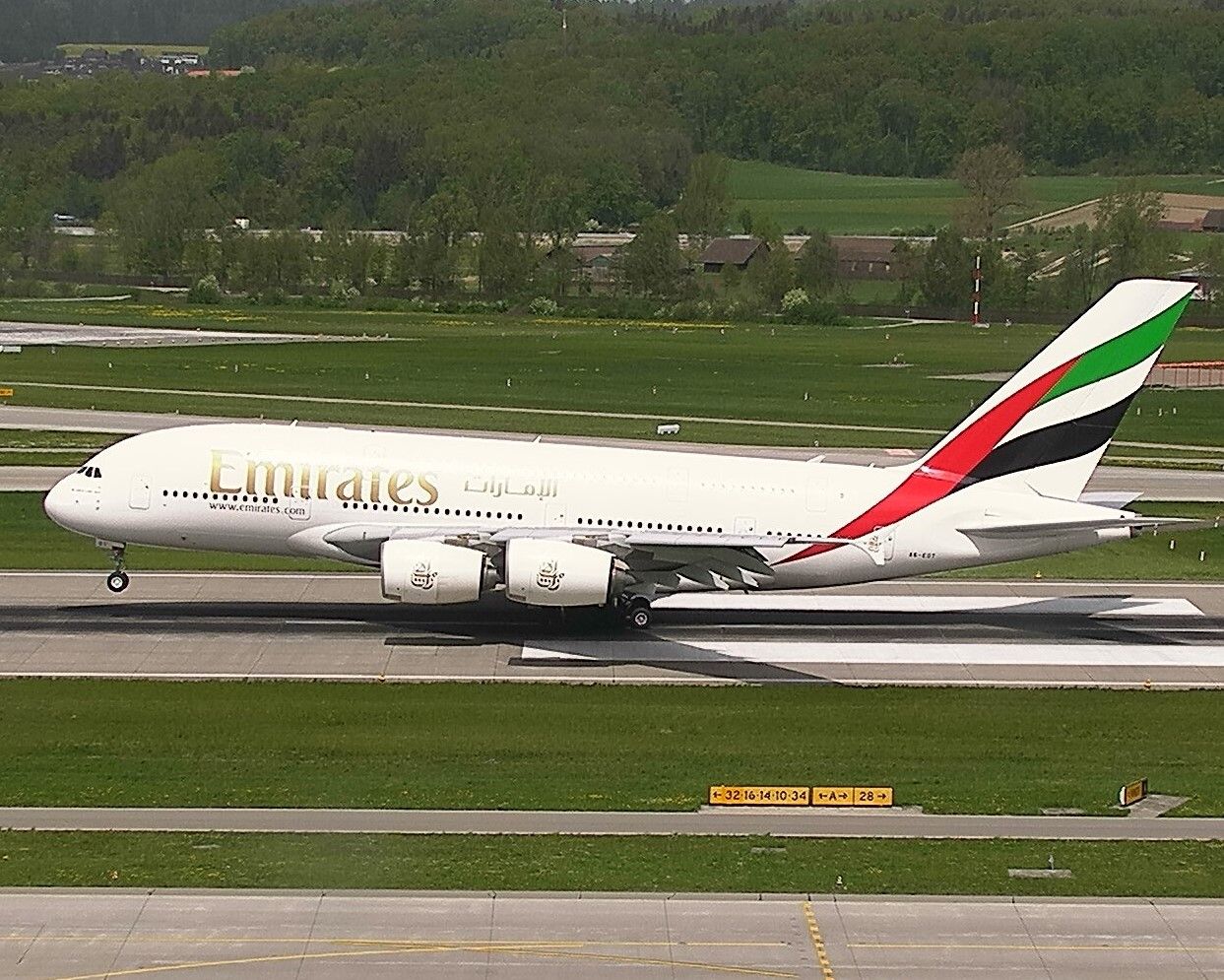 Airbus A380-800 (A6-EOT) - Emirates A388 landing at Zurich Airport.