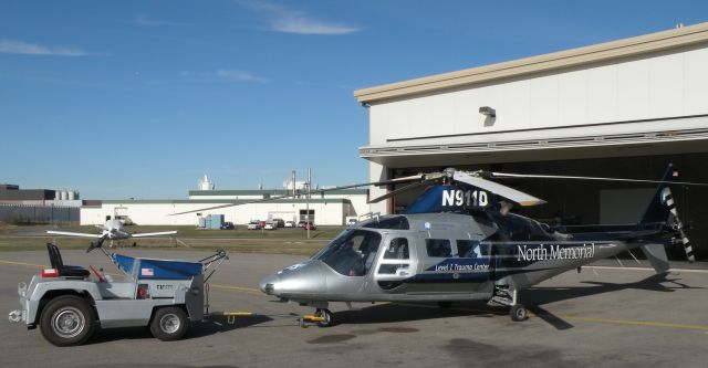 SABCA A-109 (N911D) - North Memorial Air Care N911d on ramp at AirLake Airport Hanger. (KLVN, Lakeville, MN)