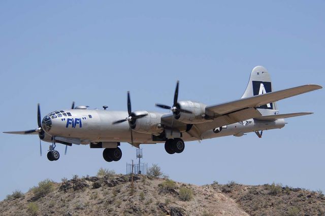 Boeing B-29 Superfortress (N529B) - Boeing B-29 Superfortress Fifi N529B on approach to land on Runway 25 Left.