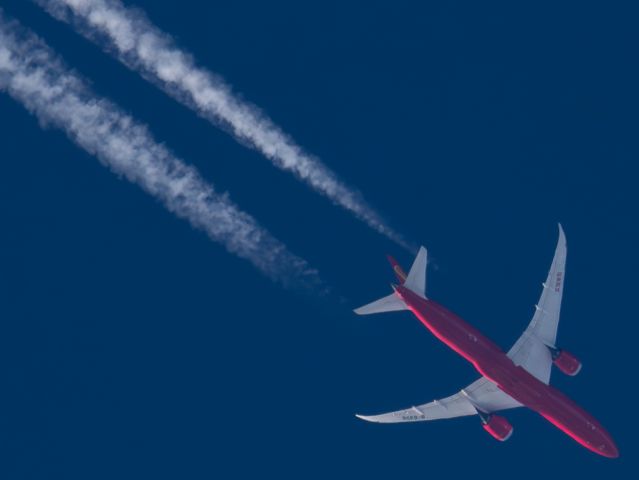 Boeing 787-9 Dreamliner (B-6998) - Hainan Airlines CHH446/HU446 en-route Seattle-Tacoma (KSEA/SEA) to Chongqing (ZUCK/CKG) cruises over Kodiak, AK at FL360. This flight/aircraft continued on to Haikou (ZJHK/HAK)br /"All Red" livery (formerly 'Red Kung Fu Panda' livery)br /Photo date: 1-30-25br /Upload date: 2-6-25