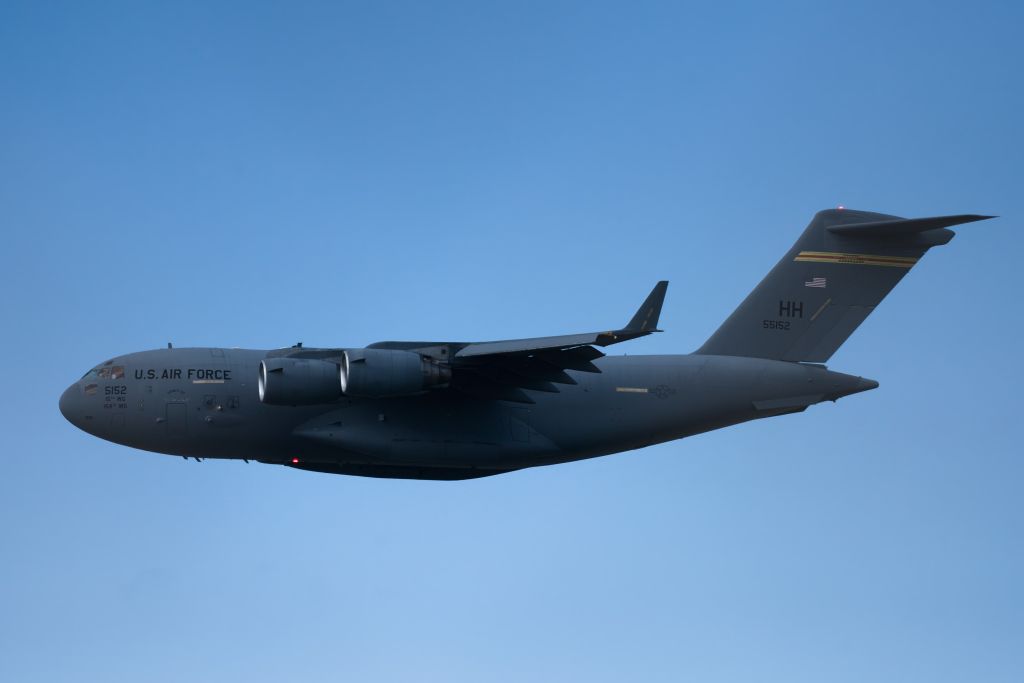 Boeing Globemaster III (05-5152) - C-17A "Spirit of Go for Broke" of USAF 204AS departing runway 8R on 5 June 2024.
