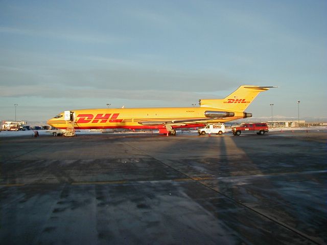 Boeing 727-100 (N743DH) - DHL B727 N743DH just after being repainted into the new Yellow & Red scheme in the winter of 2003.