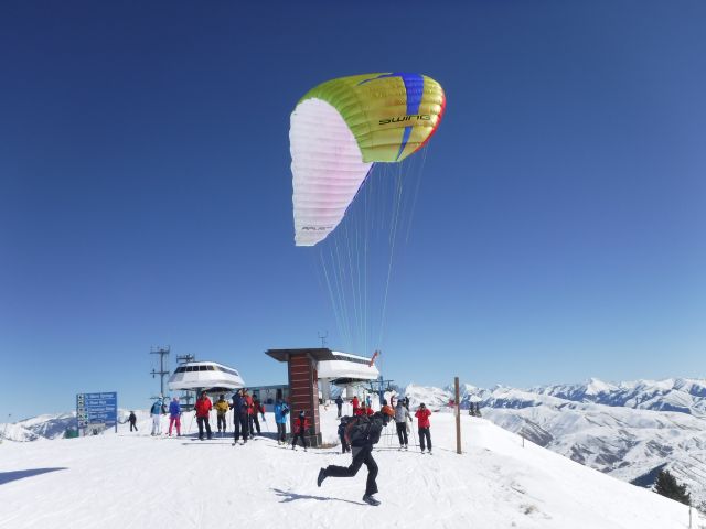 — — - Leap of faith launch off the top of Baldy Ski Hill in Sun Valley, Idaho