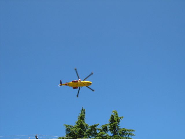 — — - Cormorant CH149 rotor wash rustles the trees even at 250 feet  CFB Comox, BC