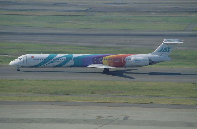 McDonnell Douglas MD-90 (JA8064) - Taxing at Tokyo-Haneda Intl Airport on 1997/12/05 " No1 Kurosawa c/s "