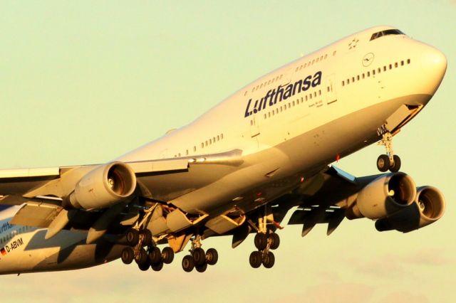 Boeing 747-200 (D-ABVM) - Departing last evening off 24R Toronto Pearson at sunset br /Underbelly of the beast