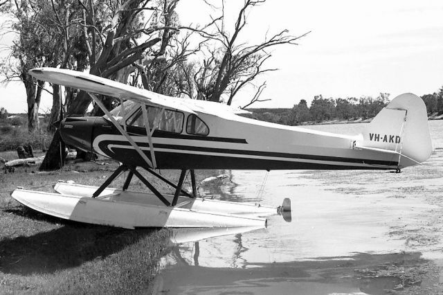 Piper L-18B Cub Special (VH-AKD) - Super Cub on floats in very scenic river pic at Waikerie South Australia November 1966 by Geoff Goodall