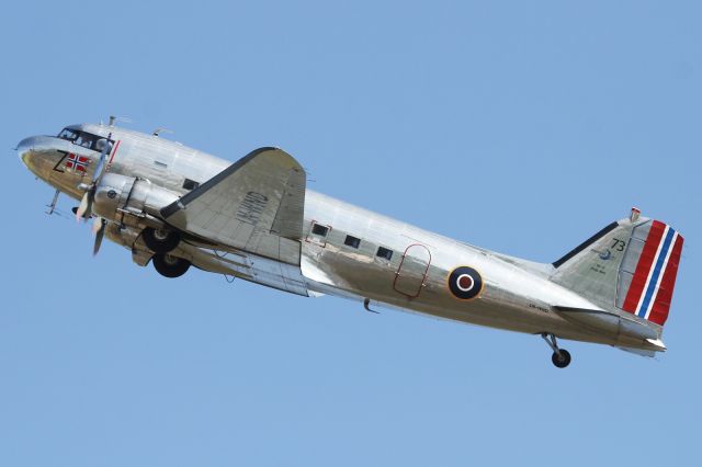 — — - Douglas DC-3, performs flypast at Duxford.