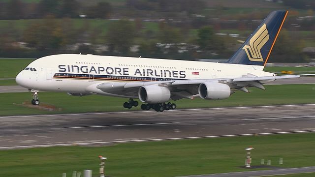 Airbus A380-800 (9V-SKR) - final approach R28 from SIN